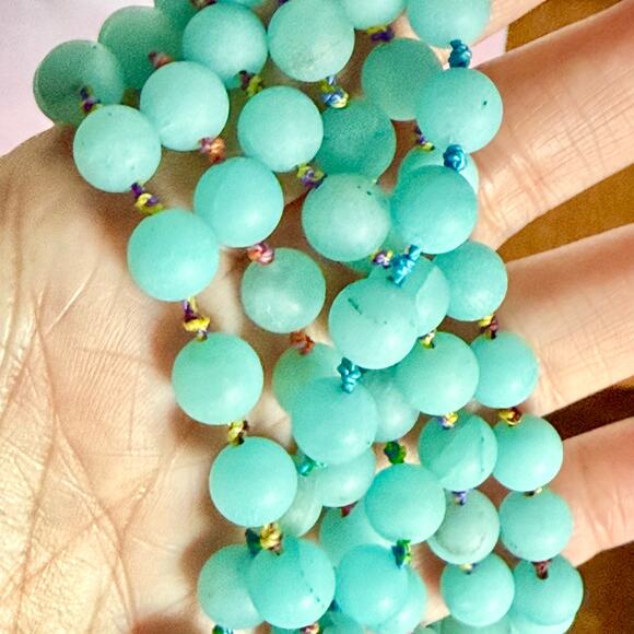 52 Inch Aventurine Mala Necklace With Rose Quartz Tagua Nut - Picture 3 of 10